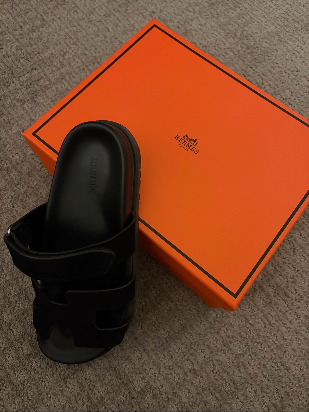 Hermes Black Leather Women's Slide Sandal